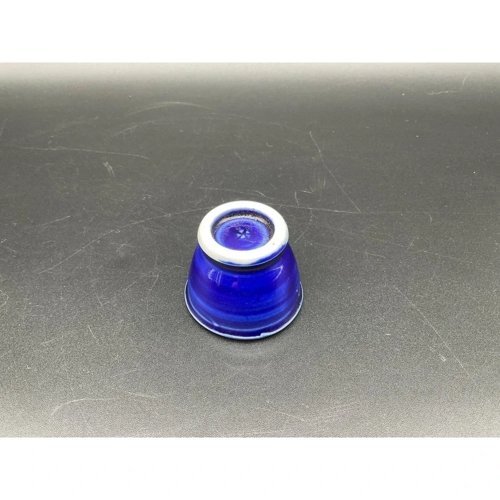 Cobalt Blue Glass Egg Cup with Starburst‎ Base Vintage Pressed Kitchenware